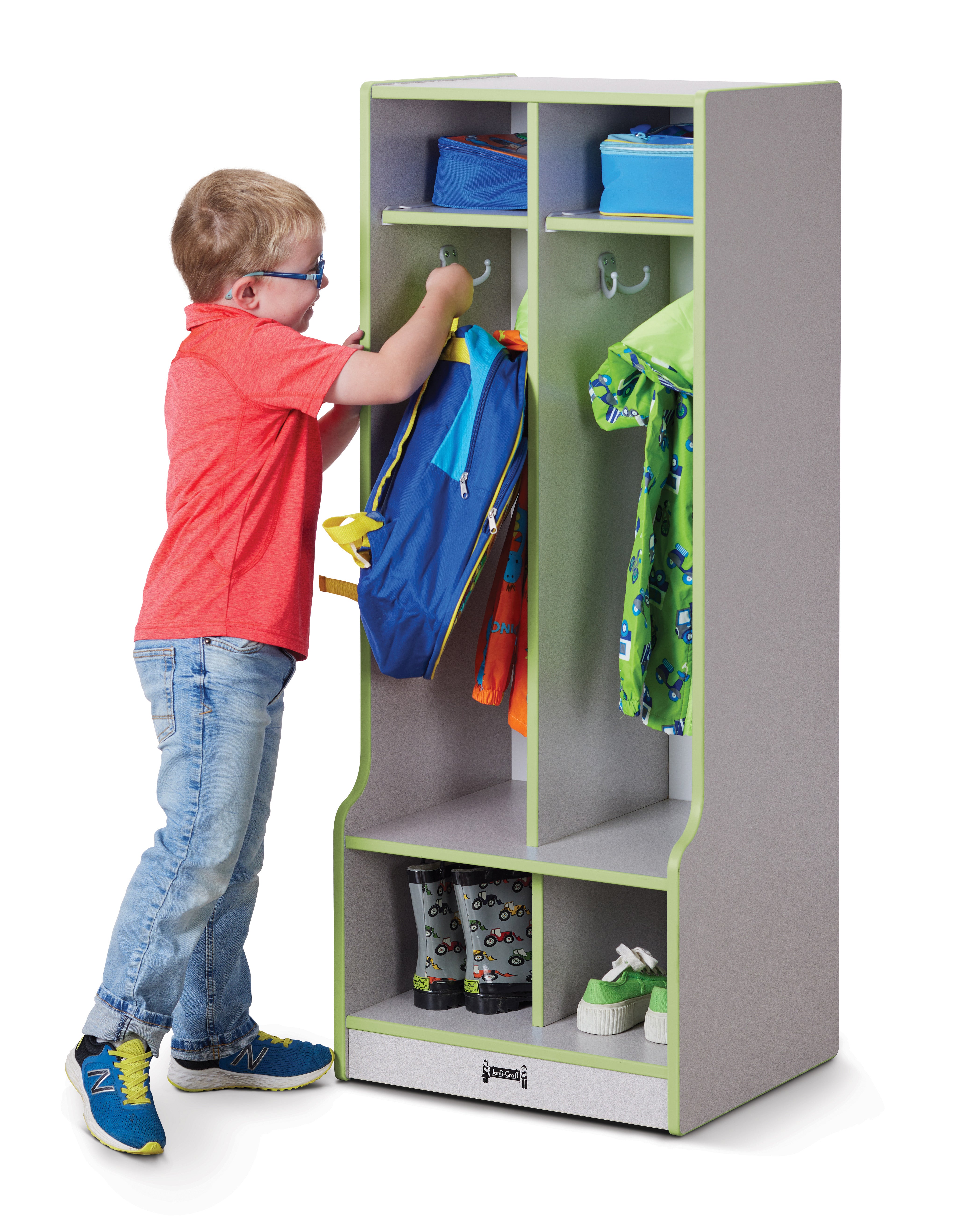 Rainbow Accents® 2 Section Coat Locker with Step  - Key Lime Green