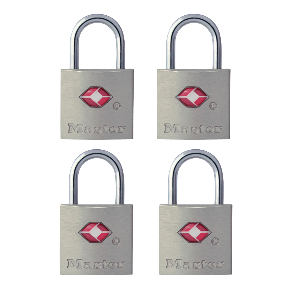 7/8in (22mm) Wide Solid Metal TSA-Approved Luggage Lock; 4-Pack