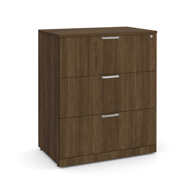 OfficeSource Laminate Lateral Files 3 Drawer Lateral File Cabinet - Modern Walnut