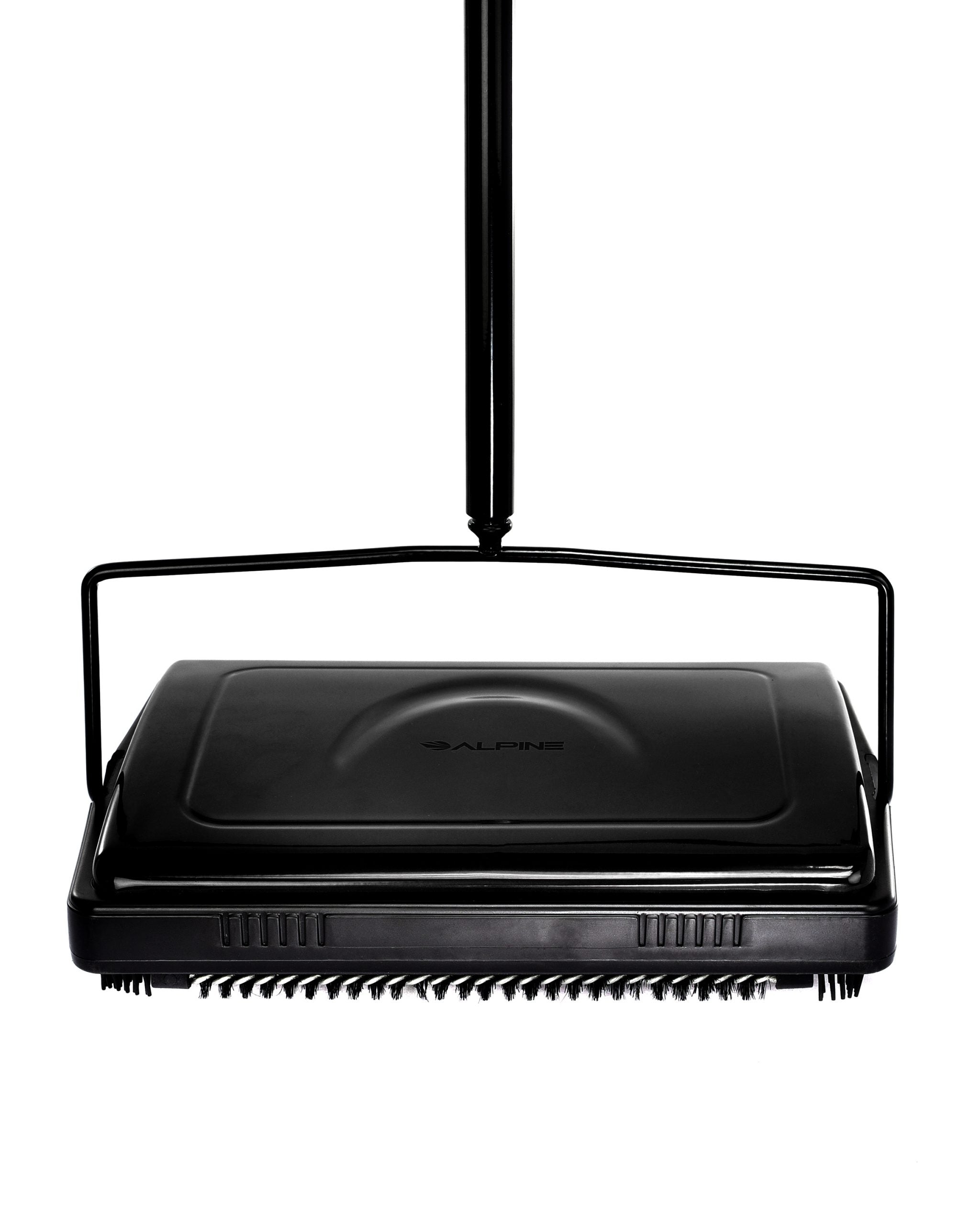 Alpine Industries Triple Brush Floor and Carpet Sweeper, Black