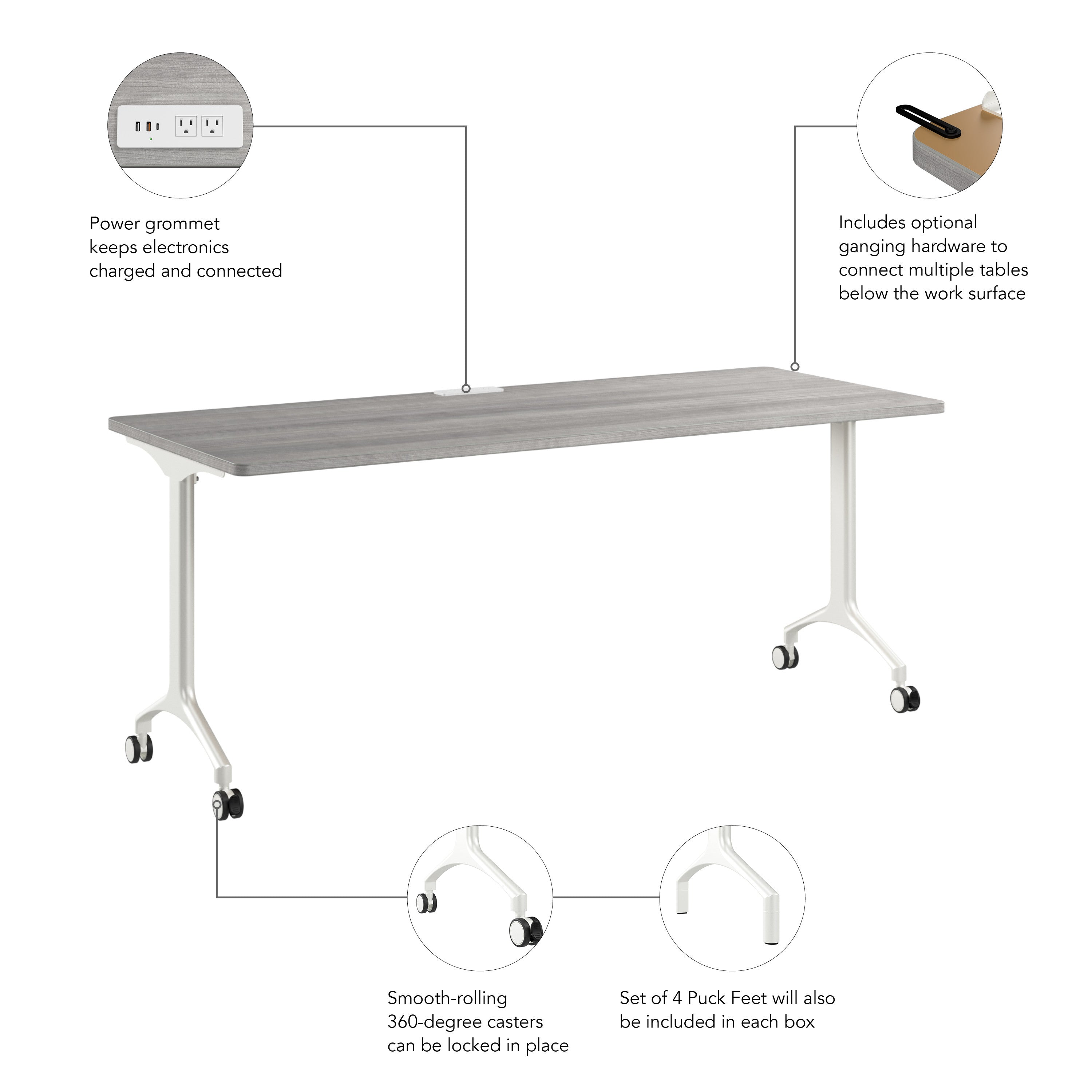Bush Business Furniture Synergy 72-inch Rectangle Modular Office Conference Table in Platinum Gray - 71.02" Width x 29.37" Depth x 29.62" Height
