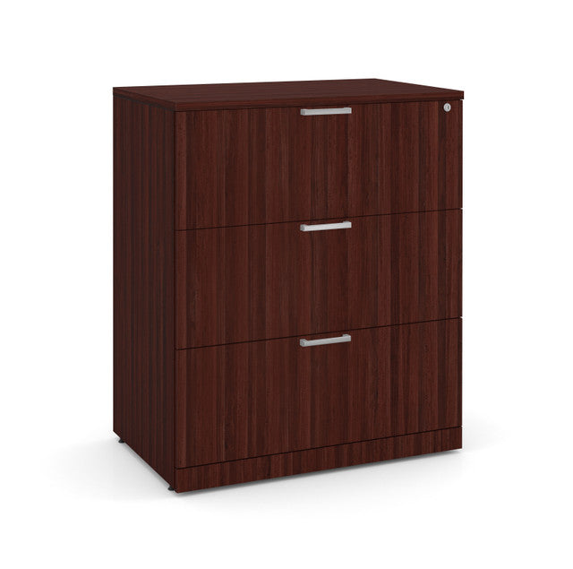 OfficeSource Laminate Lateral Files 3 Drawer Lateral File Cabinet - Mahogany
