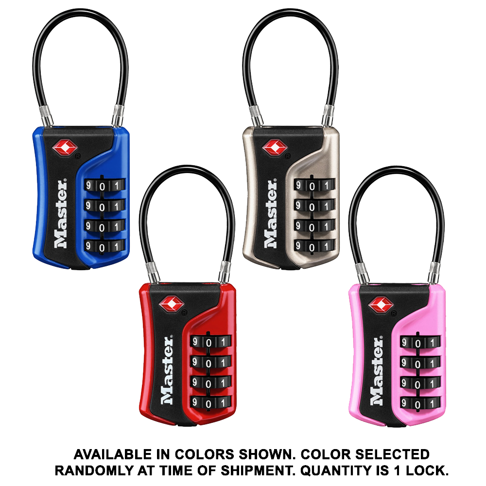 1-3/8in (36mm) Wide Set Your Own Numeric Combination TSA-Approved Luggage Lock with Flexible Shackle; Assorted Colors