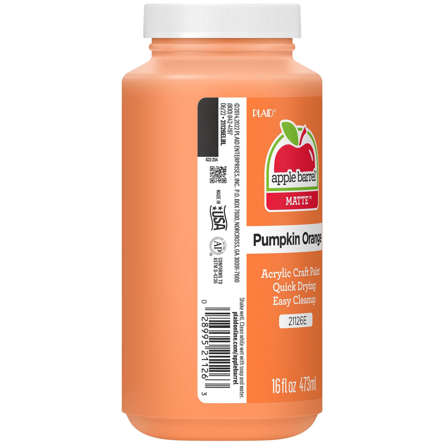 Acrylic Paint Matte, 16oz., Pumpkin Orange