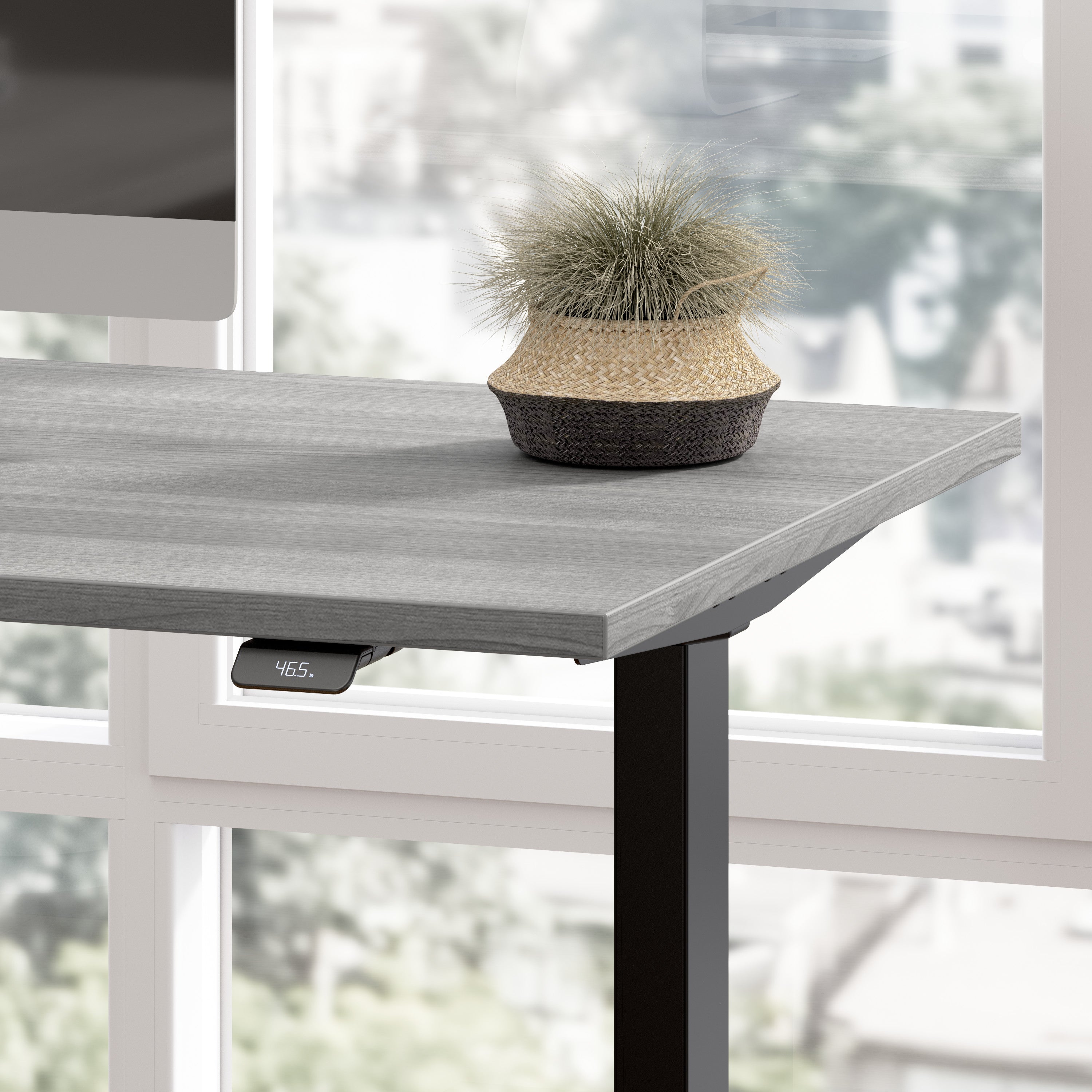 Bush Business Furniture Move 60 Series 72W Height Adjustable L Shaped Standing Desk in Platinum Gray with Black Base - 71.02" Width x 76.97" Depth x 27.44" Height