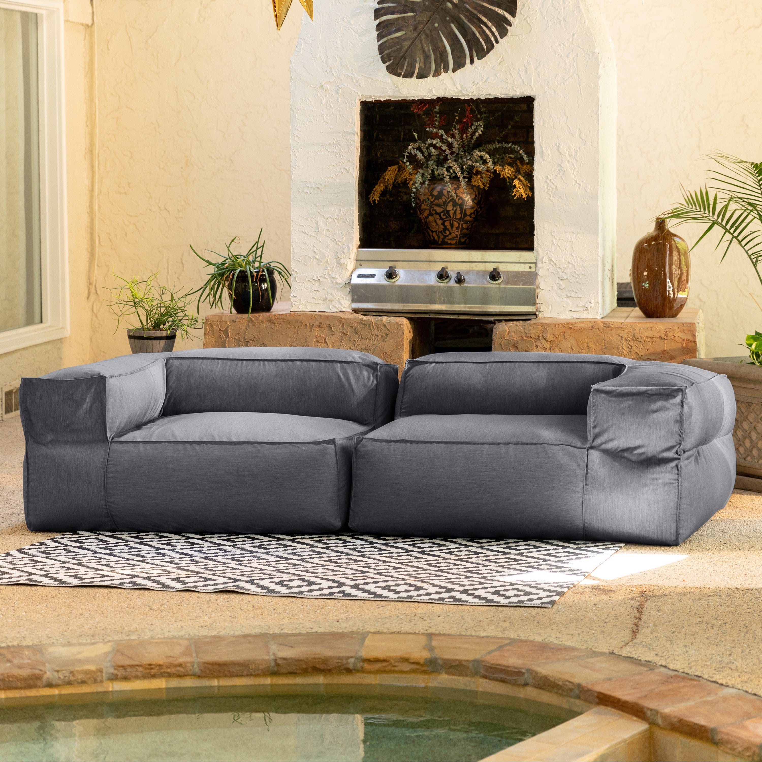 Baya Outdoor Modular Loveseat - Luxurious Soft Seating for Poolside or Hospitality, Charcoal