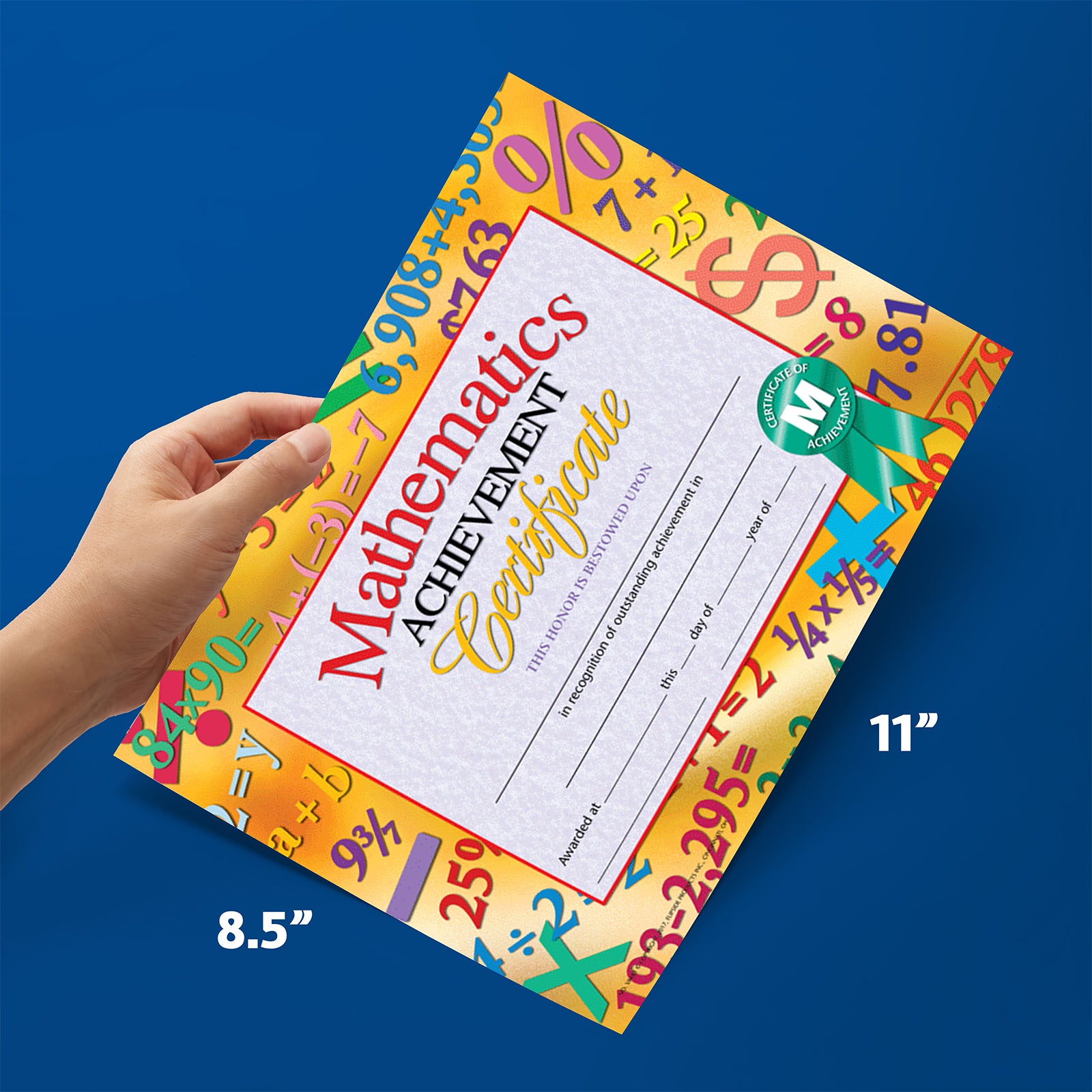 Math Achievement Certificate, 8.5" x 11", Pack of 30