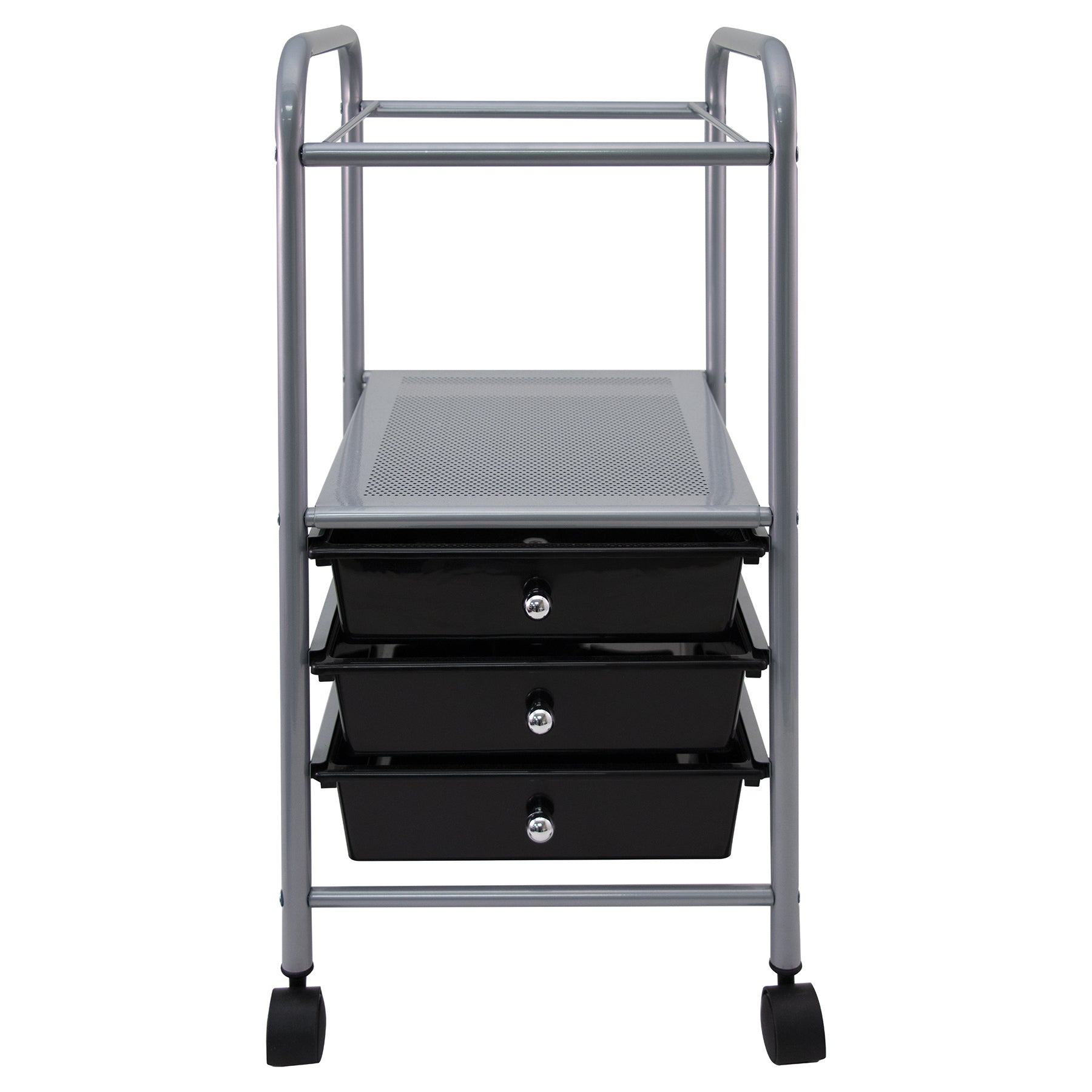 Vertiflex® Slim-Profile Mobile File Cart with 3 Drawers, Black and Silver, Rolling Storage Organizer