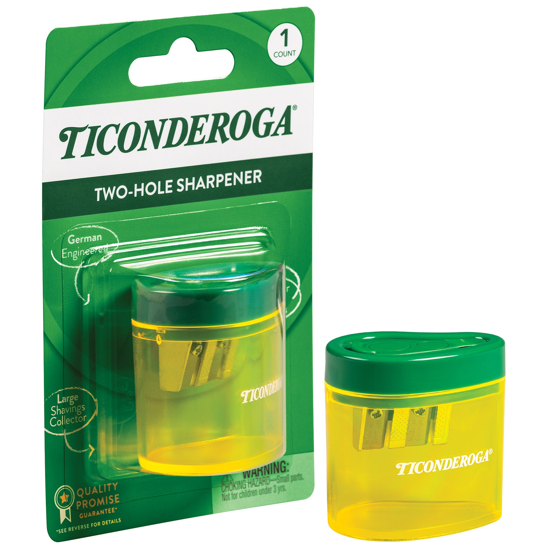 Two Hole Pencil Sharpener, Green/Yellow, 1 Count