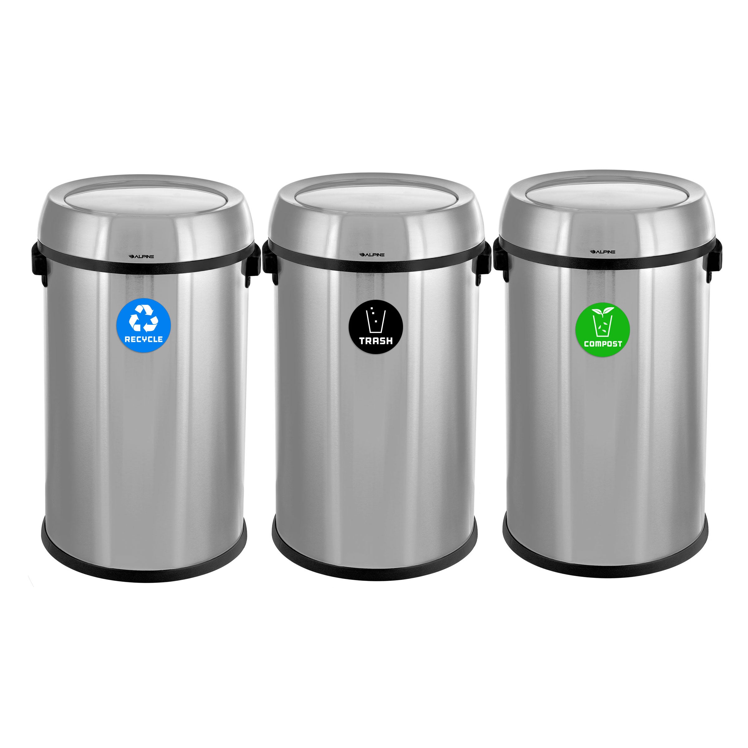 17 Gallon Stainless Steel Indoor Recycling, Trash, and Compost Bins with Swivel Lid