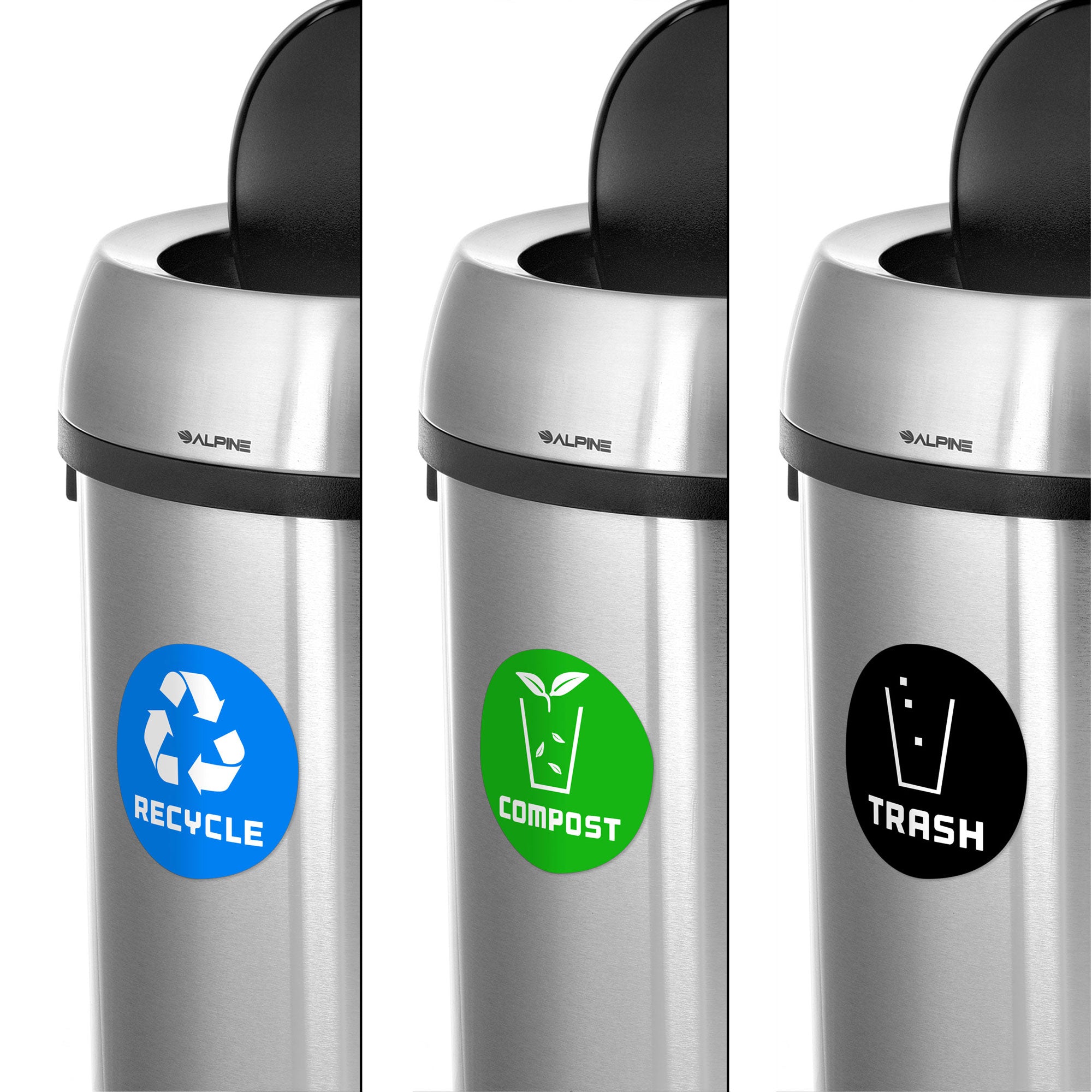 17 Gallon Stainless Steel Indoor Recycling, Trash, and Compost Bins with Swivel Lid