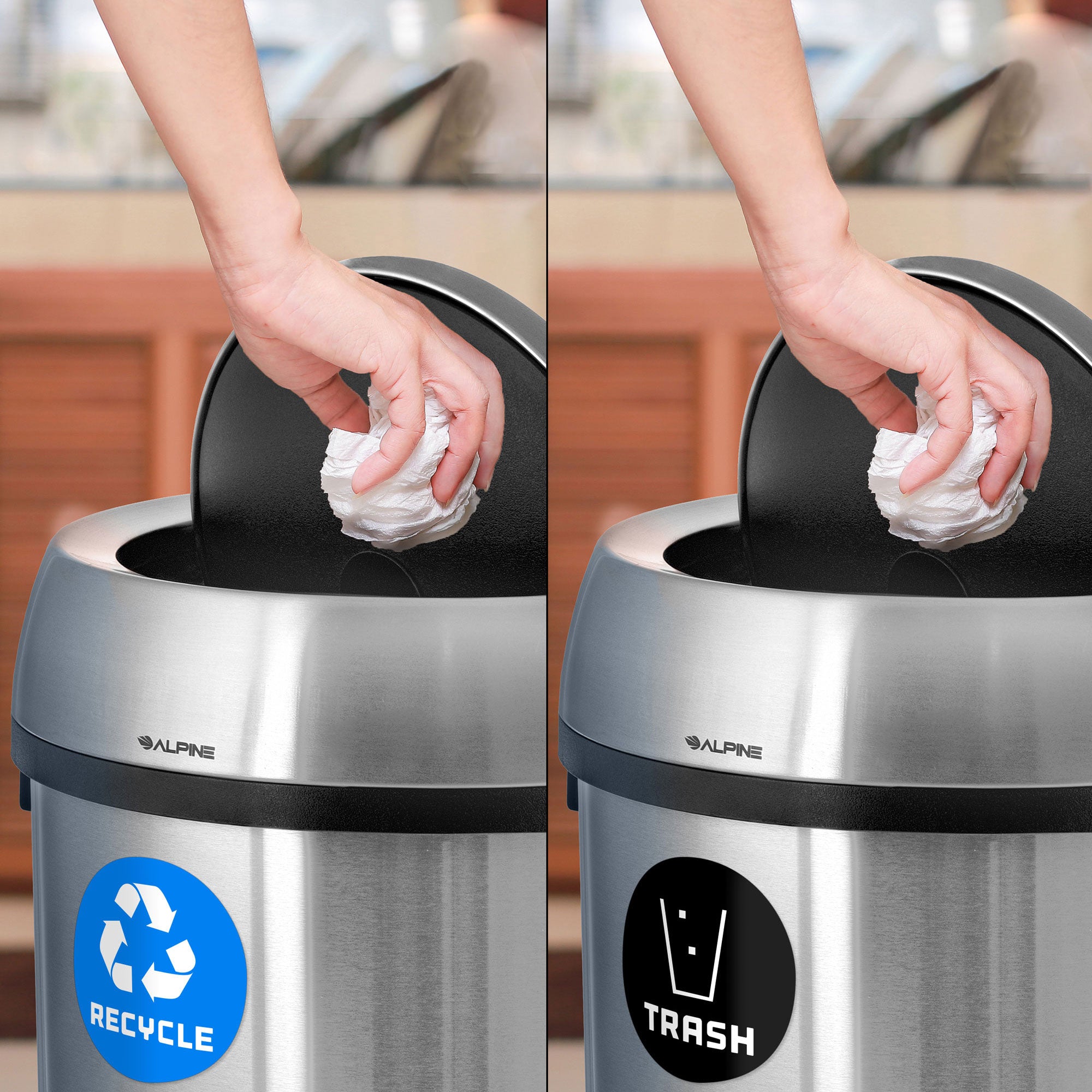17 Gallon Stainless Steel Indoor Recycling Receptacle and Trash Compost with Swivel Lid