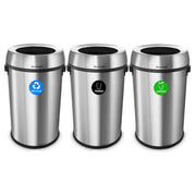 17 Gallon Stainless Steel Open Top Recycling, Trash and Compost Station