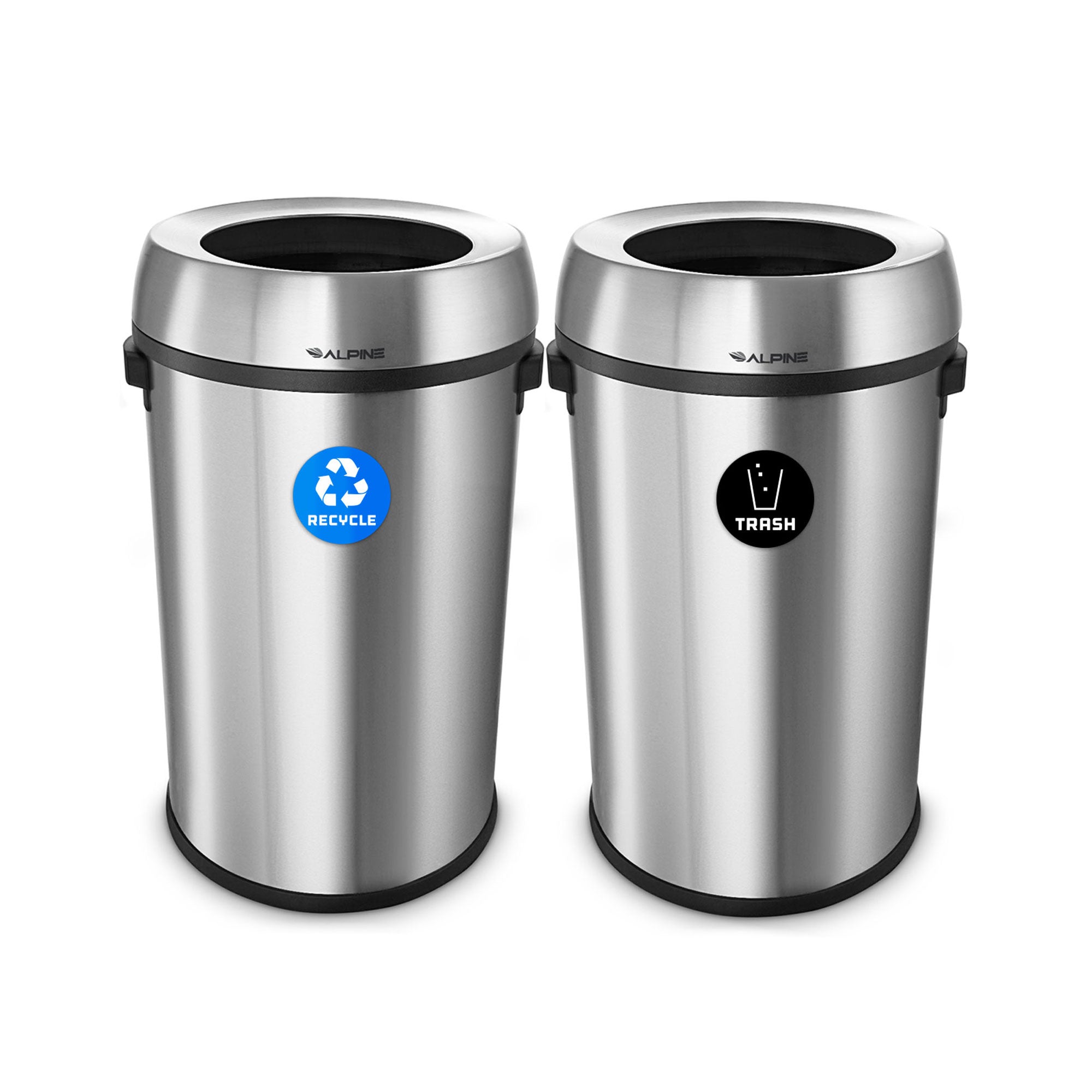 17 Gallon Stainless Steel Open Top Recycling Bin and Trash Receptacle