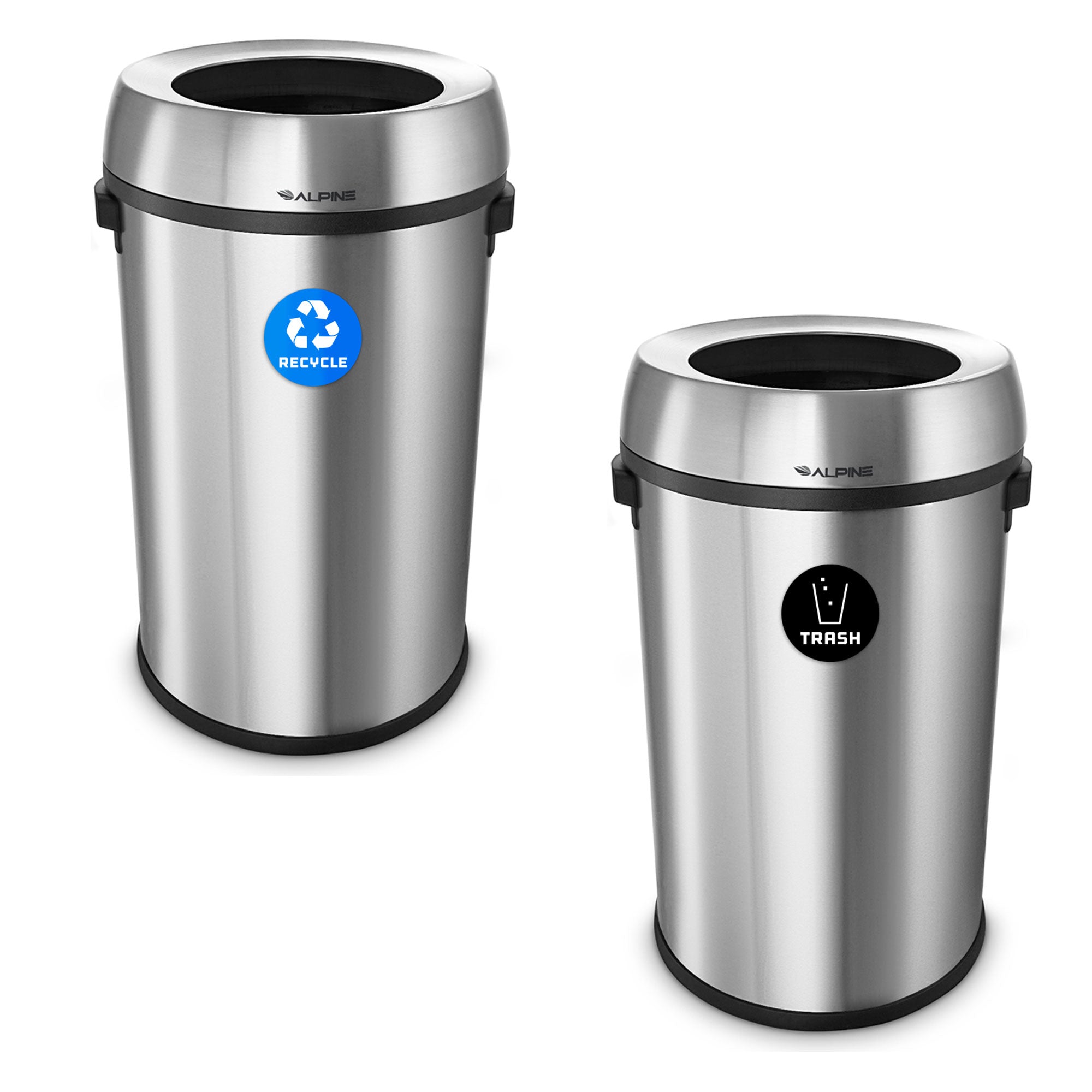 17 Gallon Stainless Steel Open Top Recycling Bin and Trash Receptacle