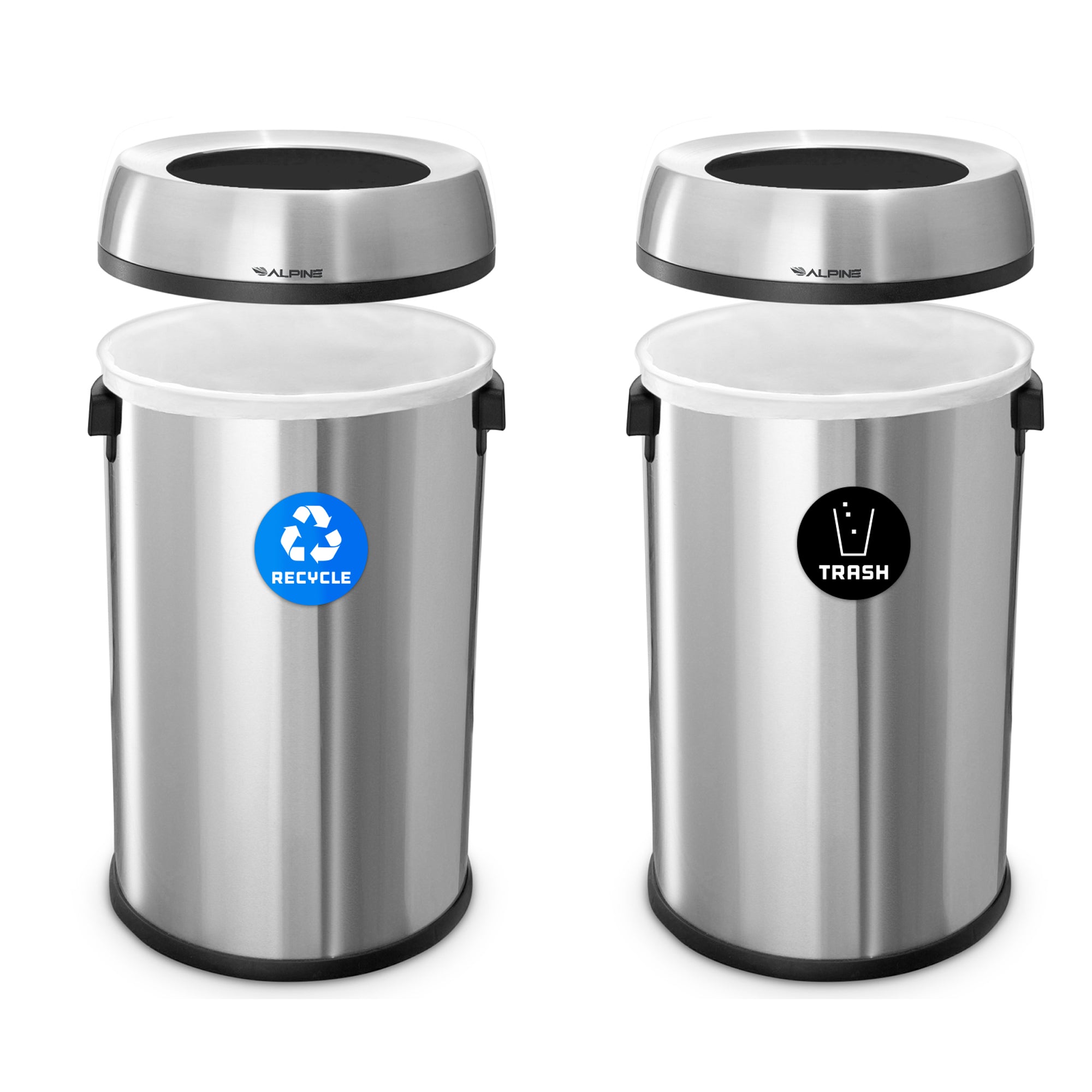 17 Gallon Stainless Steel Open Top Recycling Bin and Trash Receptacle