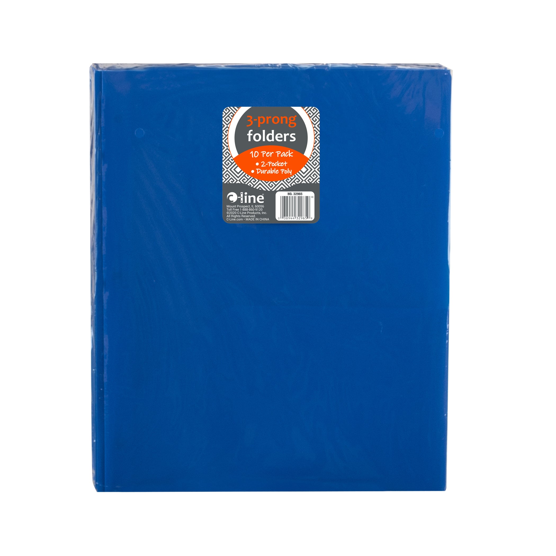 Two-Pocket Heavyweight Poly Portfolio Folder with Prongs, Blue, Pack of 10