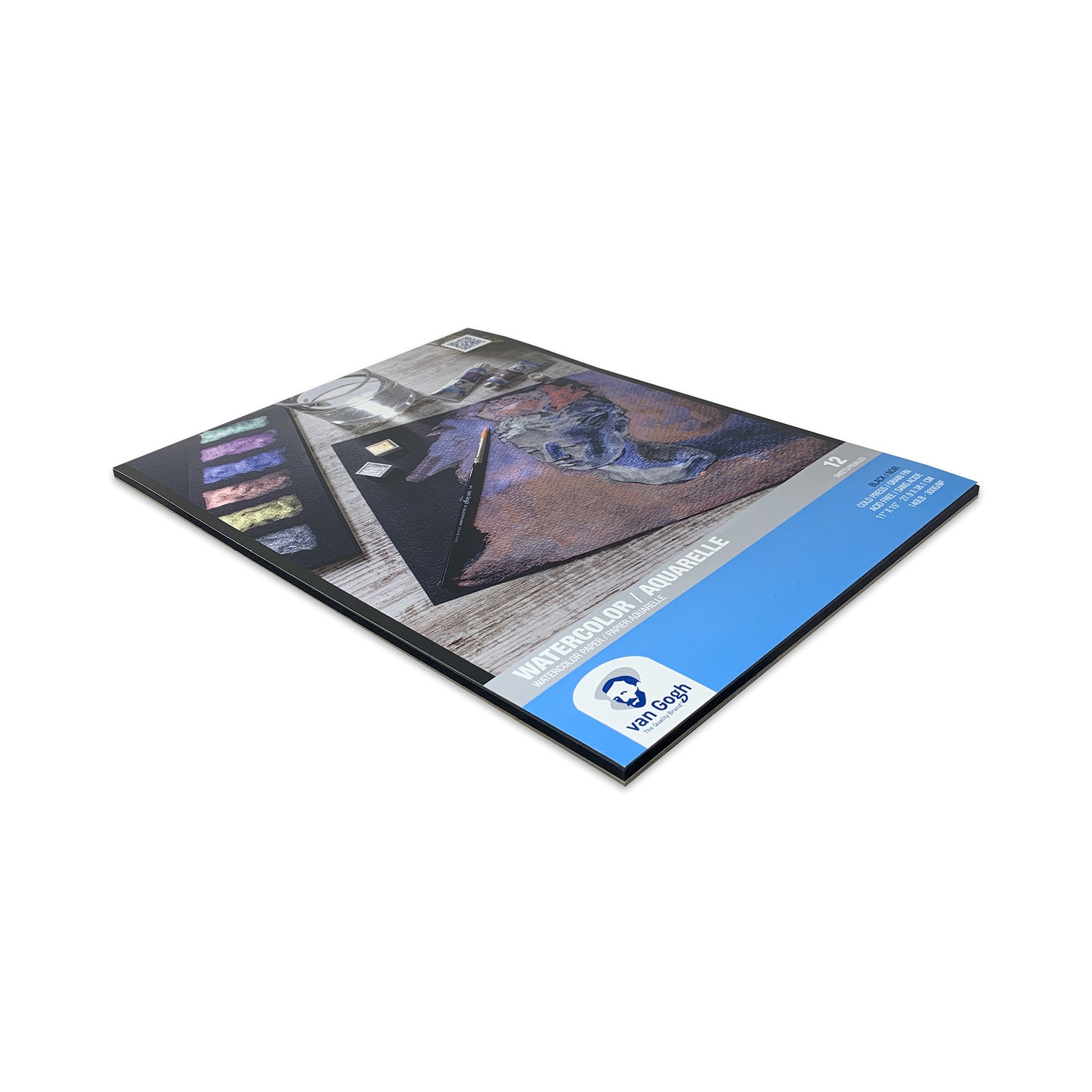 Watercolor Paper Pad, 140lbs, Black, Cold Press, 11" x 15", 12 Sheets