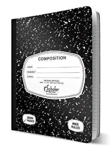 IScholar Wide Rule Composition Notebooks  9.75in X 7.5in  Black Marble  100 Sheets