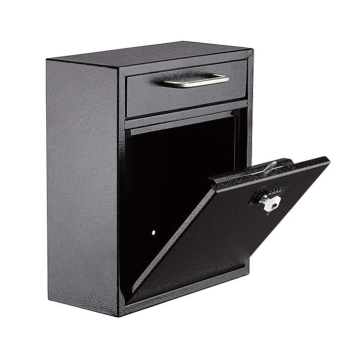 Black Medium Drop Box Wall Mounted Locking Mail Box with Key and Combination lock with Suggestion Cards