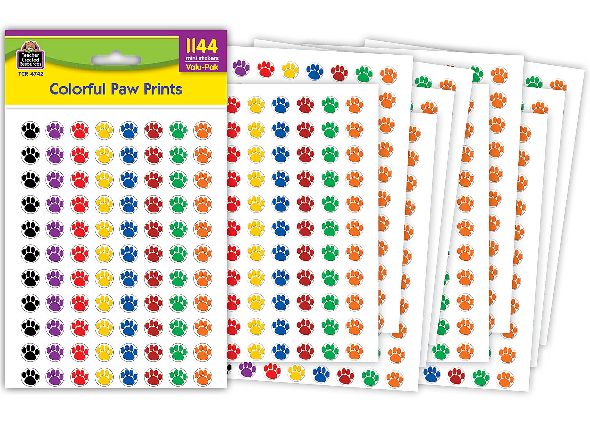 Colorful Paw Prints Mini Stickers Valu-Pak