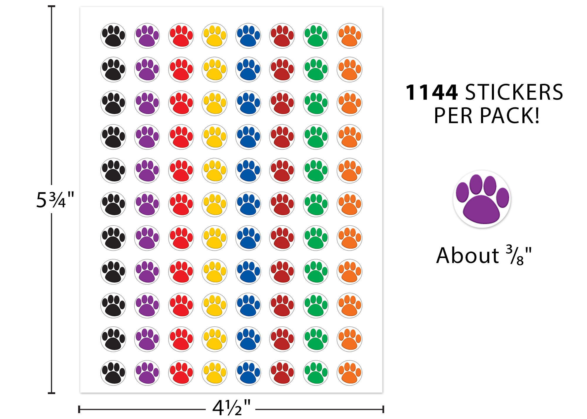 Colorful Paw Prints Mini Stickers Valu-Pak