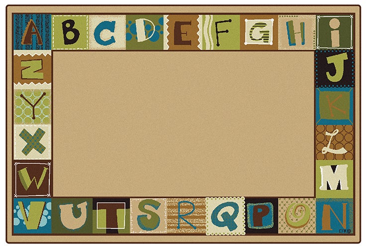 KIDSoft Alphabet Blocks Border Rug Nature Colors  - 4ft x 6ft - Rectangle - Tan