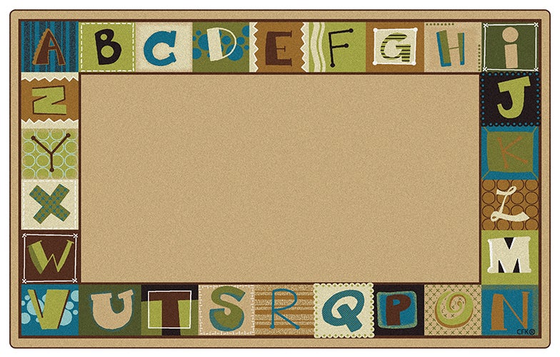 KIDSoft Alphabet Blocks Border Rug Nature Colors - 7ft 6in x 12ft - Rectangle - Tan