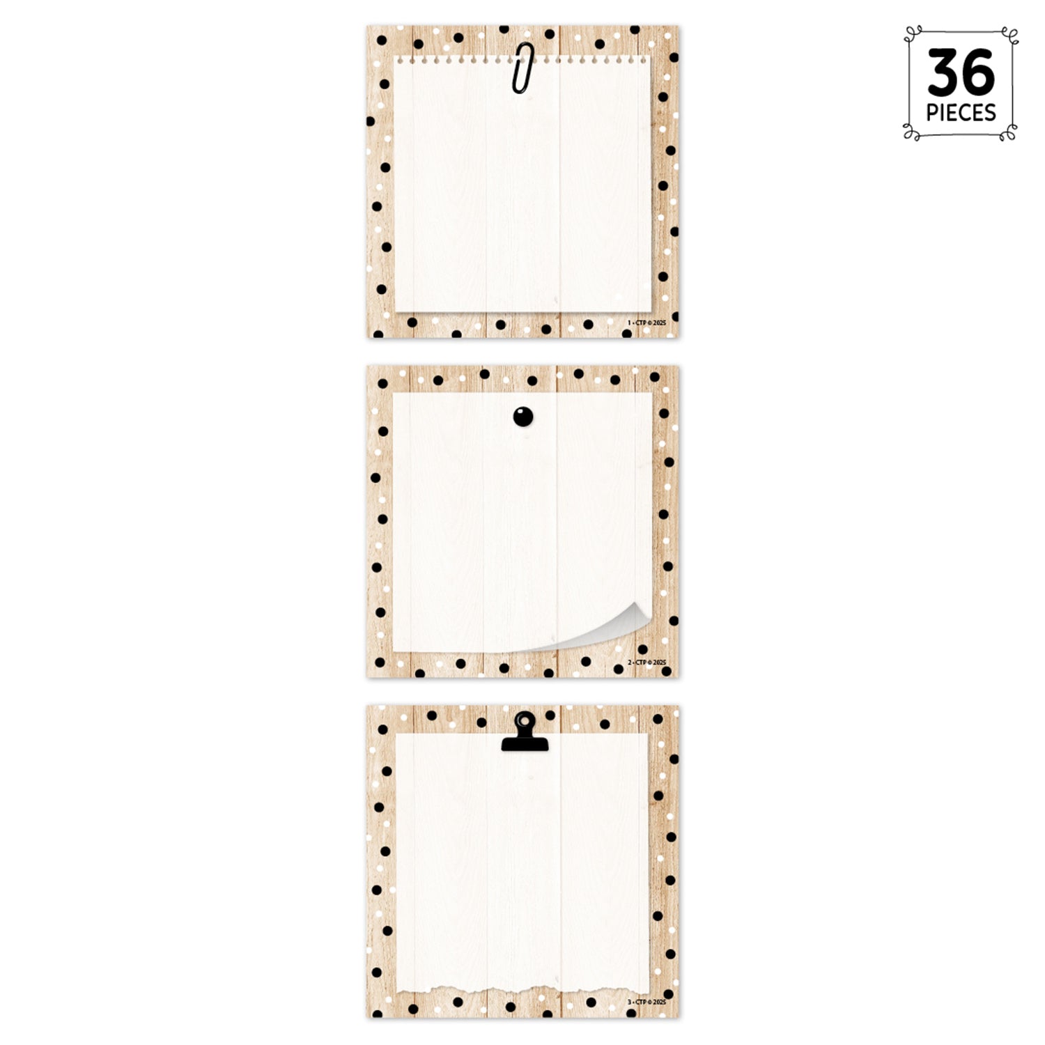 Core Decor Polka Dots on Wood 3" Designer Cut-Outs, Pack of 36