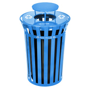 Alpine Industries Outdoor Metal Slatted Recycling Receptacle with Rain Bonnet Lid - 38 Gallon Blue