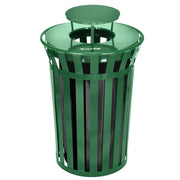 Alpine Industries Outdoor Metal Slatted Trash Receptacle with Rain Bonnet Lid - 38 Gallon Grenn