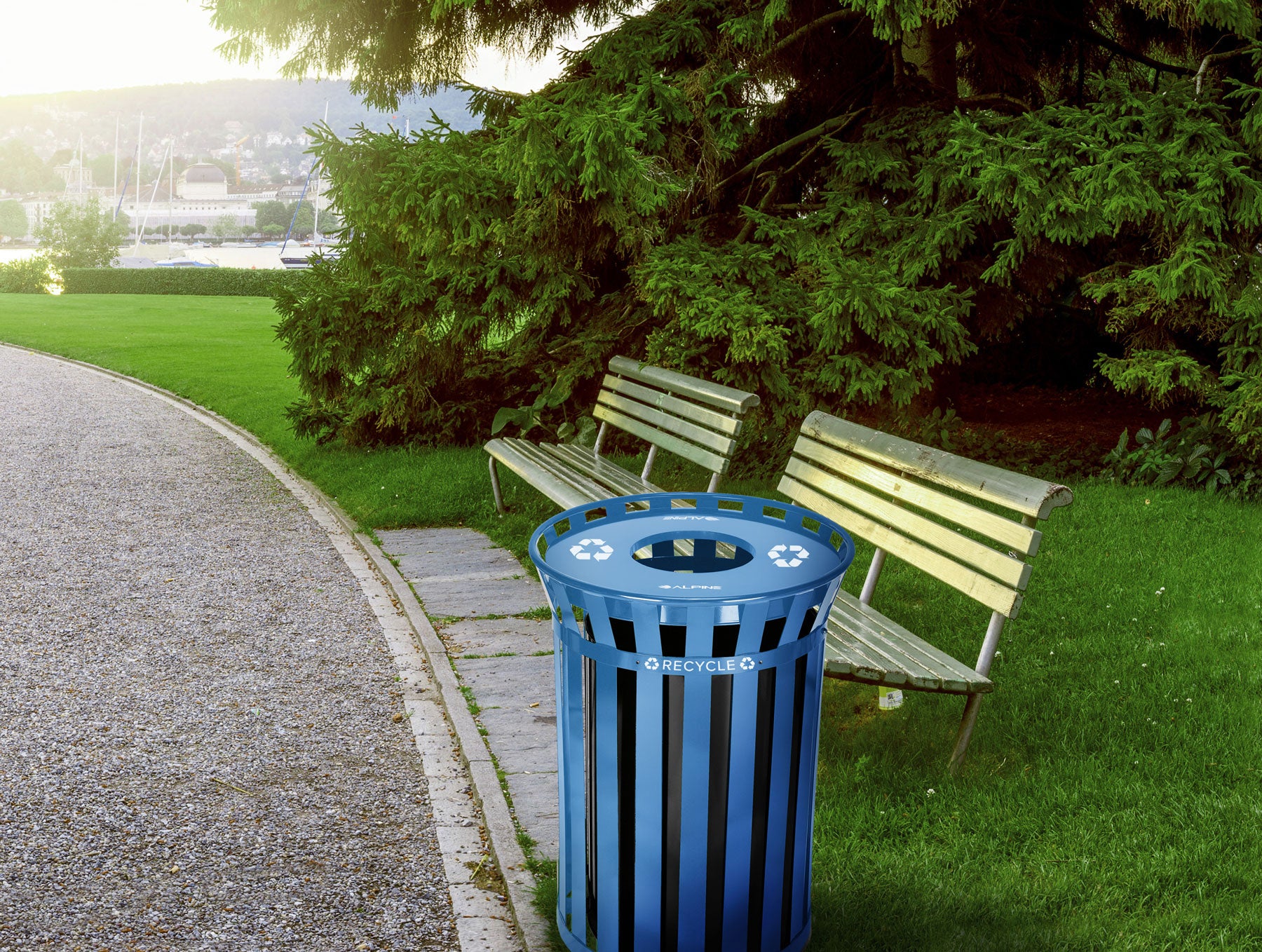 Alpine Industries Outdoor Metal Recycling Receptacle - 38 Gallon Blue