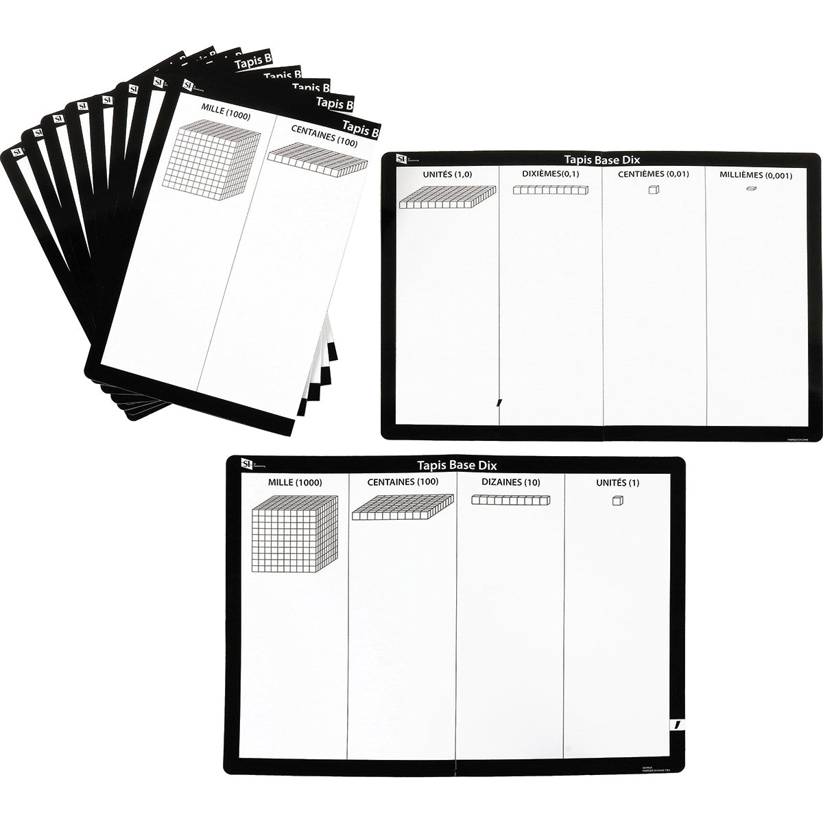 Double sided base ten write N wipe mat, Set of 10  FRENCH
