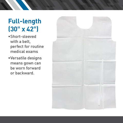 Bodymed  Exam Gowns, Poly/Tissue, 30"X 42", White, 50/Case
