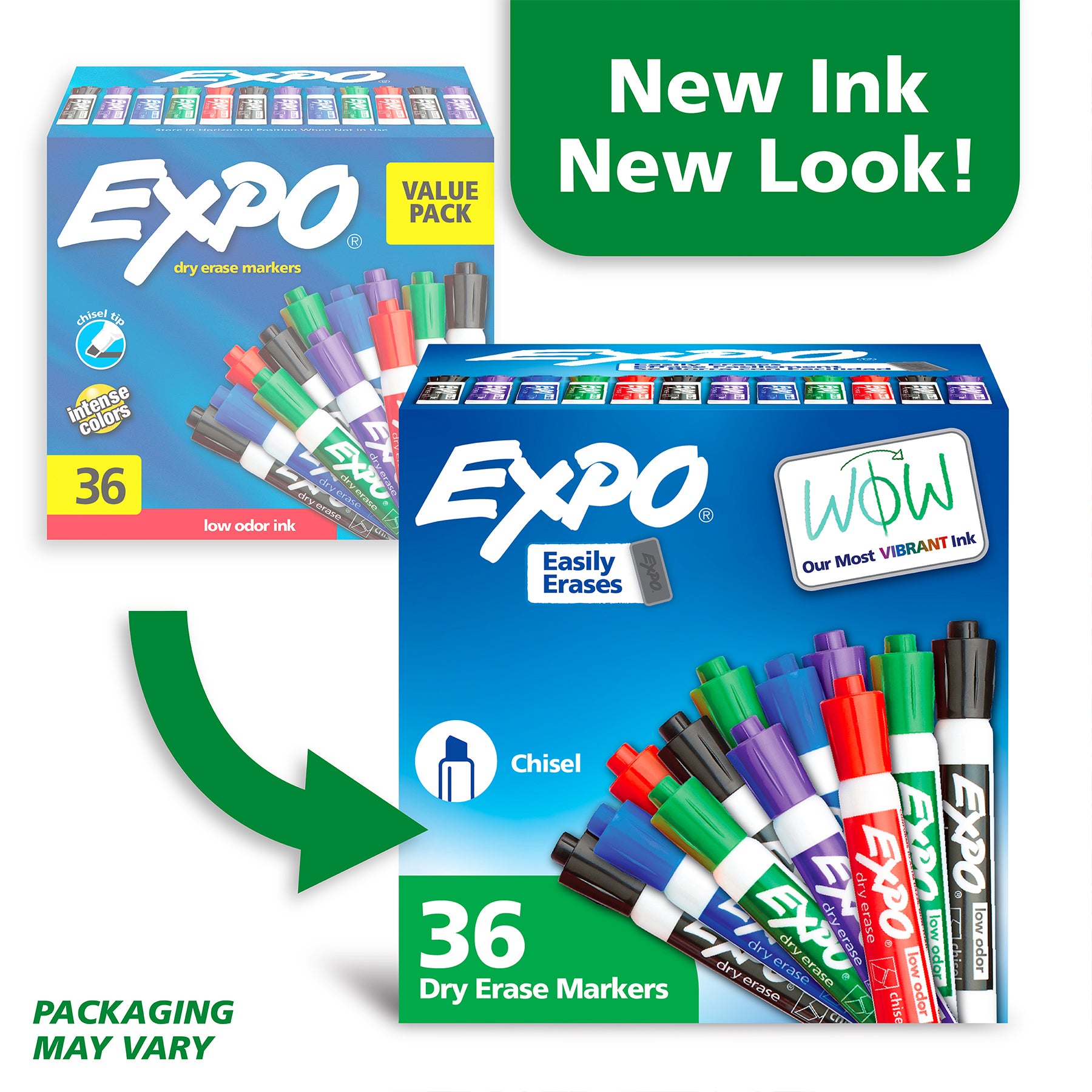 Low Odor Dry Erase Markers, Chisel Tip, Assorted, 36 Count