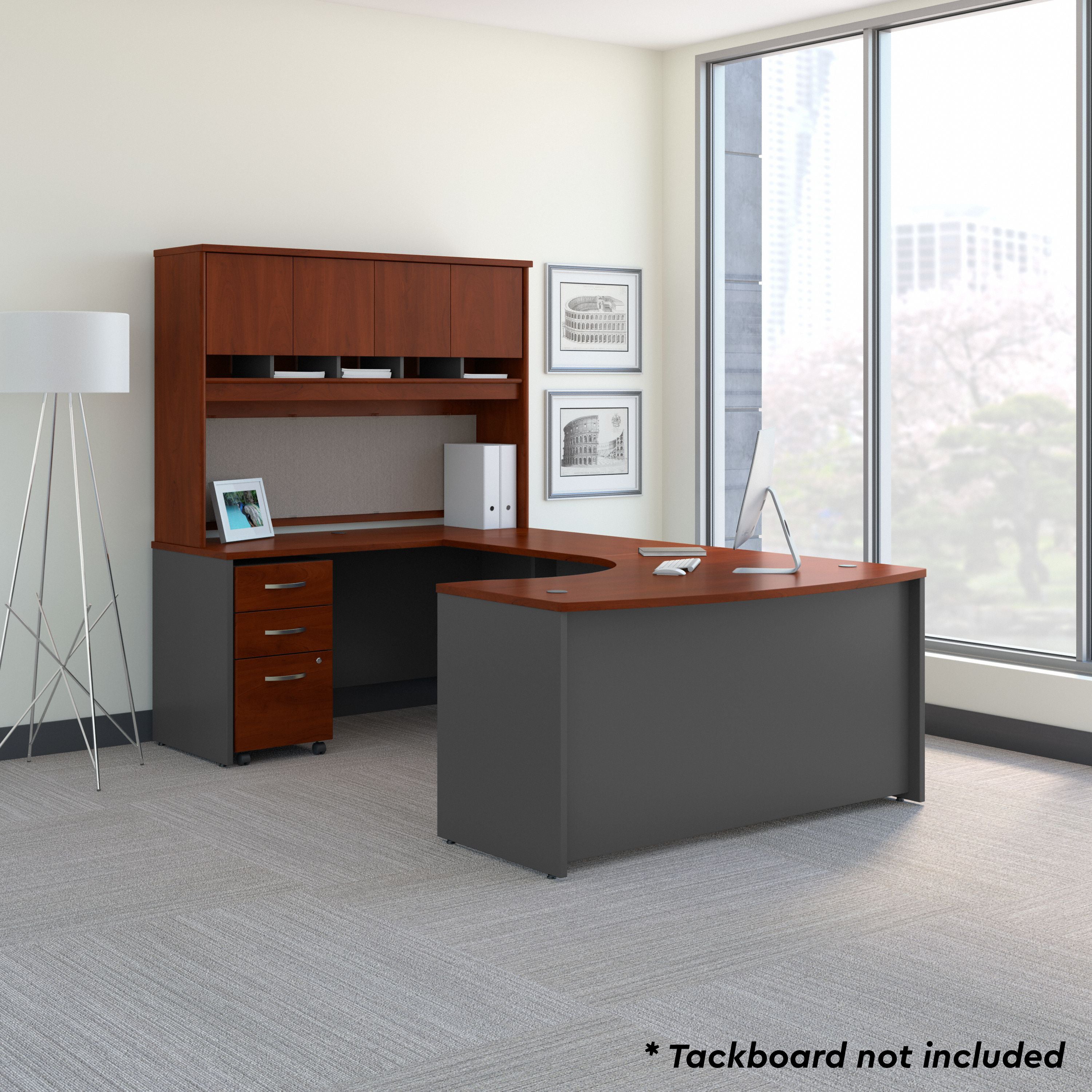Bush Business Furniture Series C 60W Left Handed Bow Front U Shaped Desk with Hutch and Storage in Hansen Cherry - 59.45" Width x 101.65" Depth x 72.85" Height