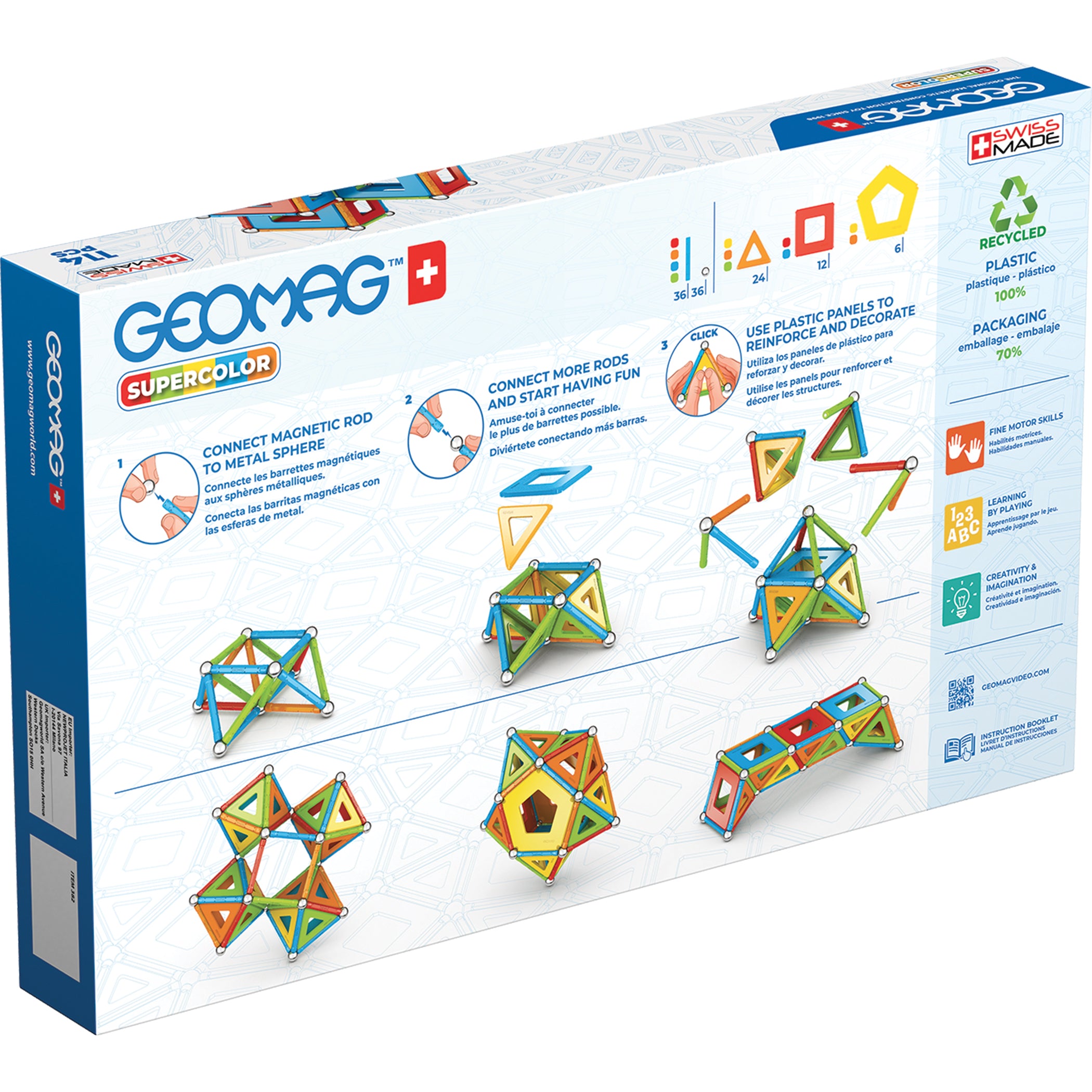 Geomag™ Supercolor Recycled Magnetic Building Set, 114 Pieces