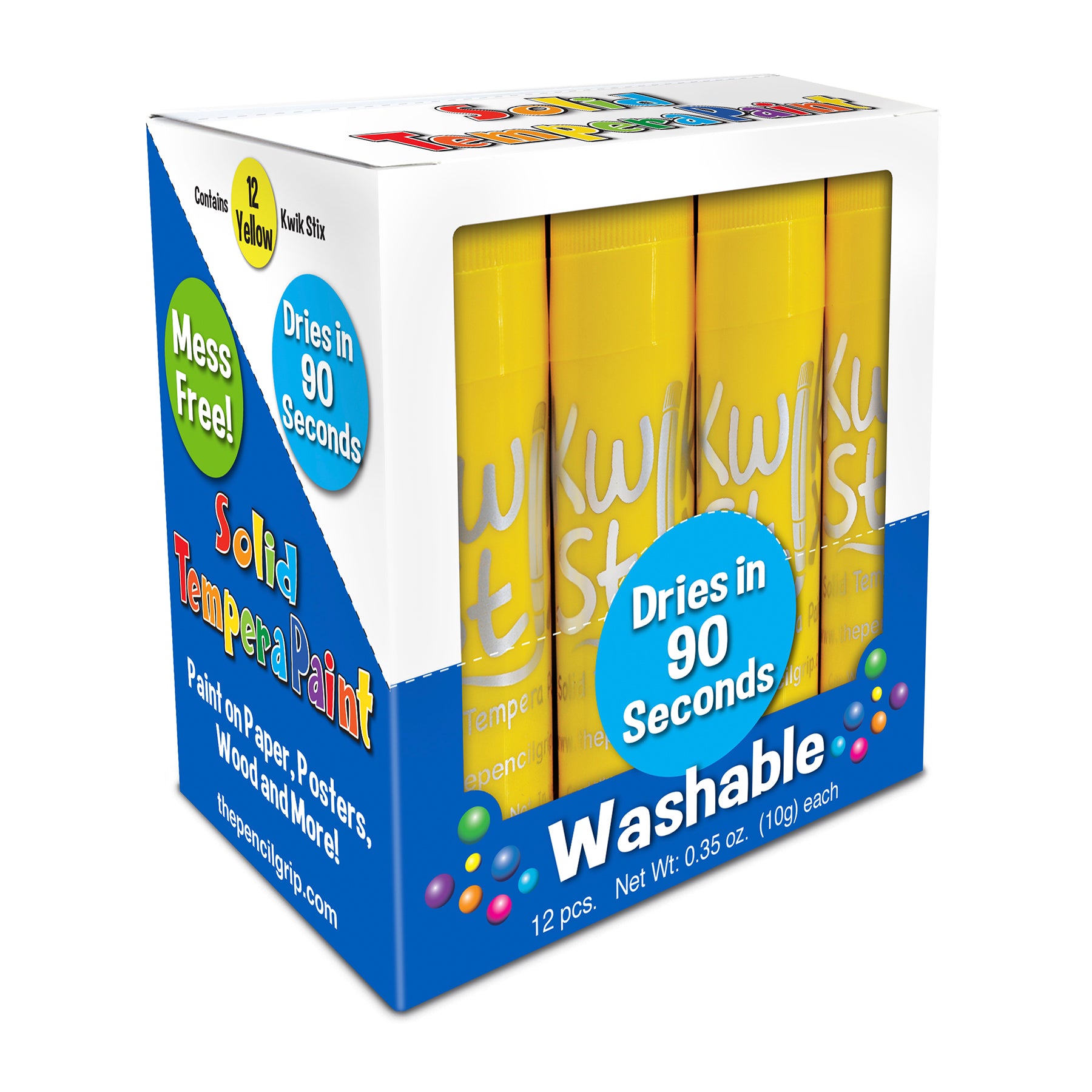 Solid Tempera Paint Sticks, Single Color Pack, Yellow, Pack of 12