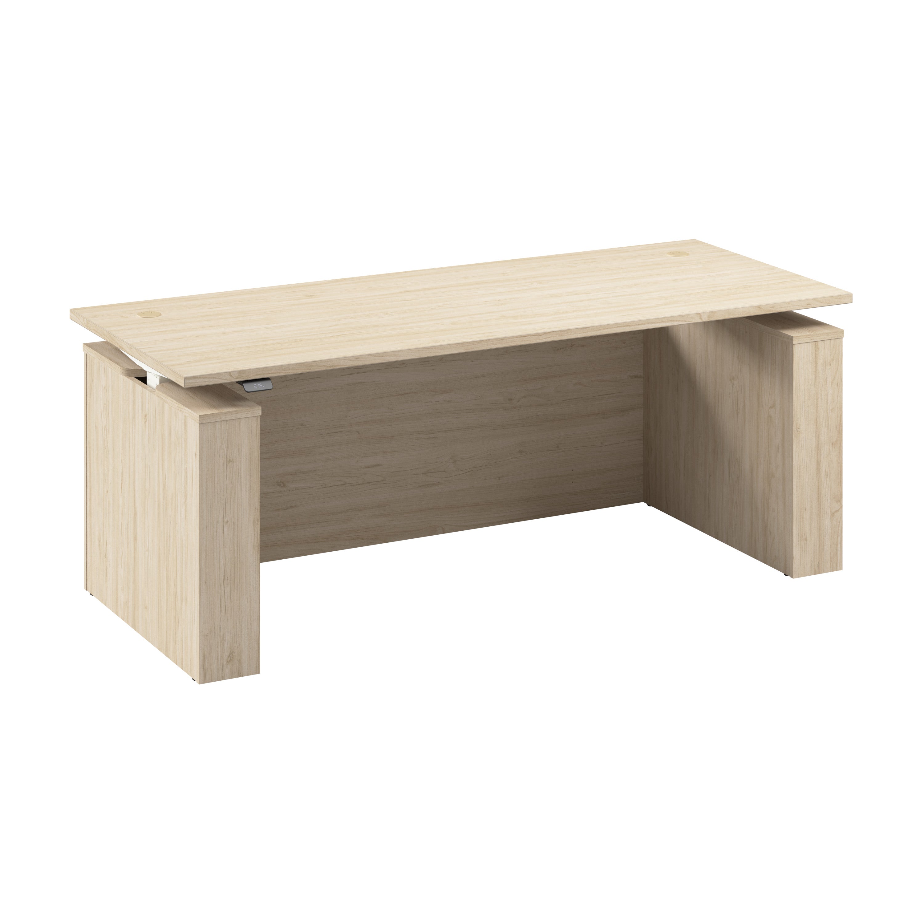 Bush Business Furniture Stratus&nbsp;72W x&nbsp;30D Electric Height Adjustable Standing Desk with Modesty Panel in Natural Elm with White Base - 71.02" Width x 29.37" Depth x 27.44" Height