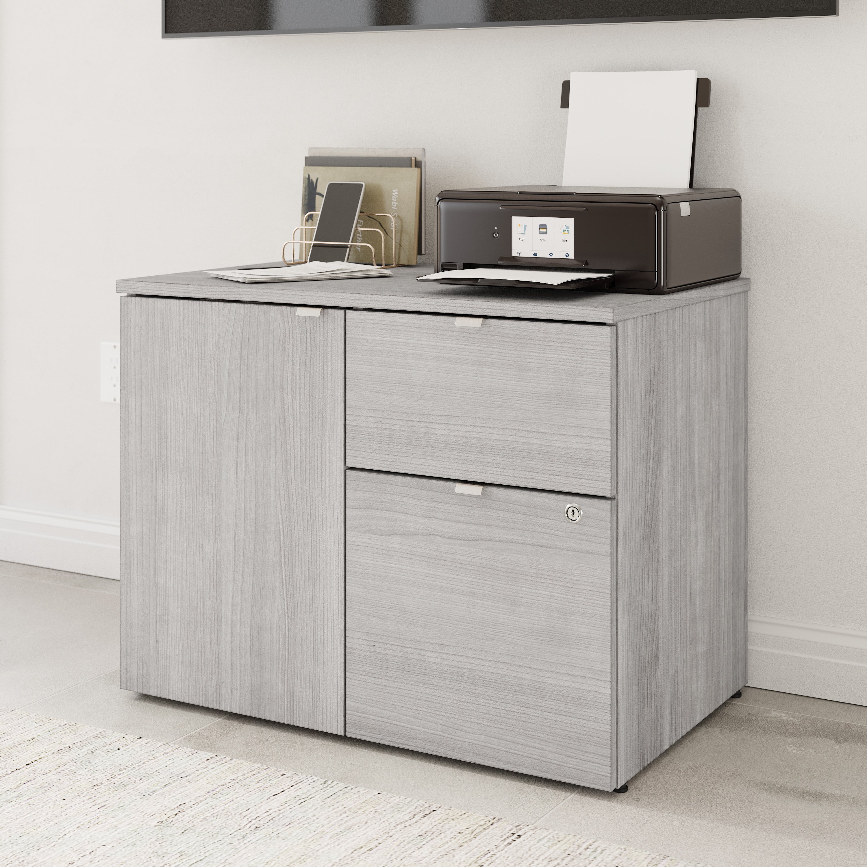 Bush Business Furniture Stratus&nbsp;30W Office Storage Cabinet with Drawers in Platinum Gray - 31.26" Width x 19.61" Depth x 24.15" Height