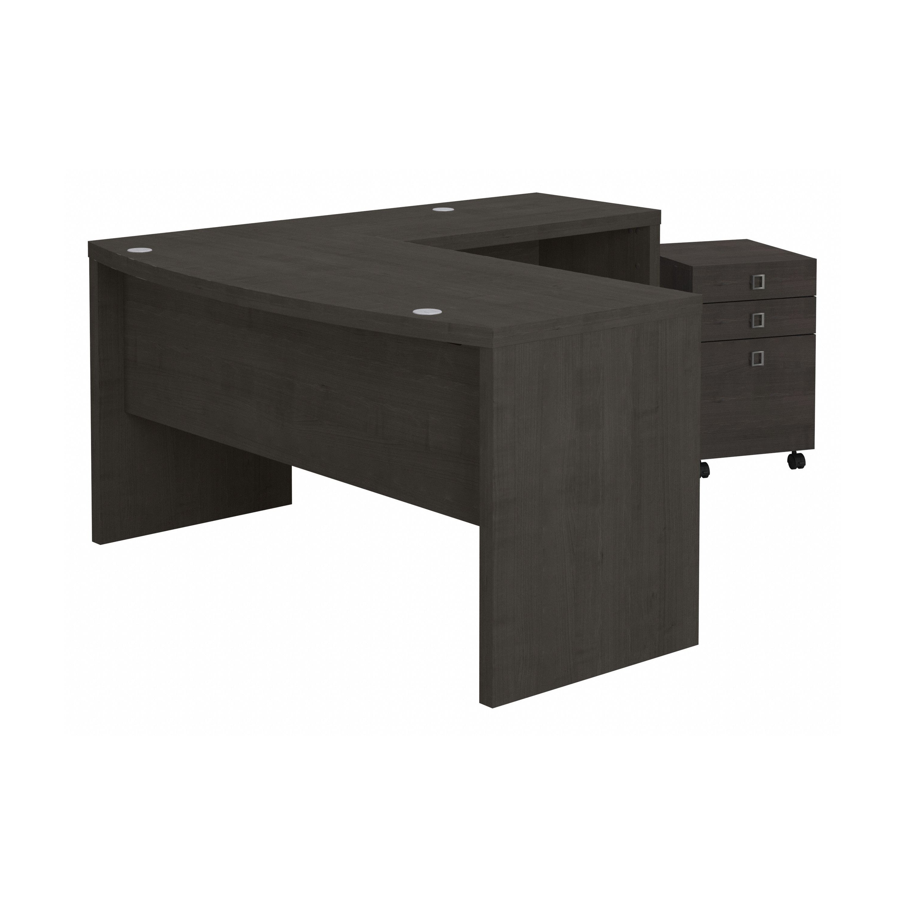 Bush Business Furniture Echo L Shaped Bow Front Desk with Mobile File Cabinet in Charcoal Maple - 60" Width x 64.02" Depth x 30" Height