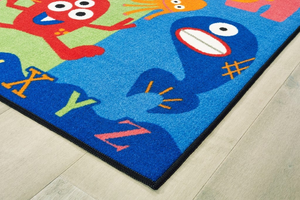 Alphabet Monsters Rug - 3ft x 4ft 6in - Rectangle - Blue