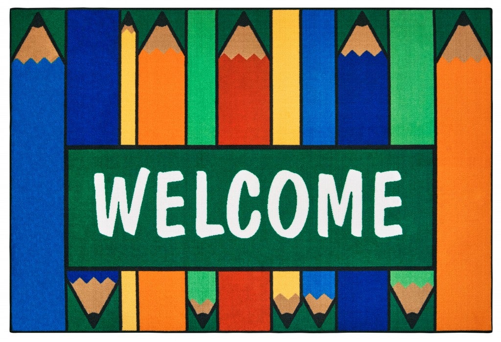 Colorful Pencils Welcome Rug - 3ft x 4ft 6in - Rectangle - Blue