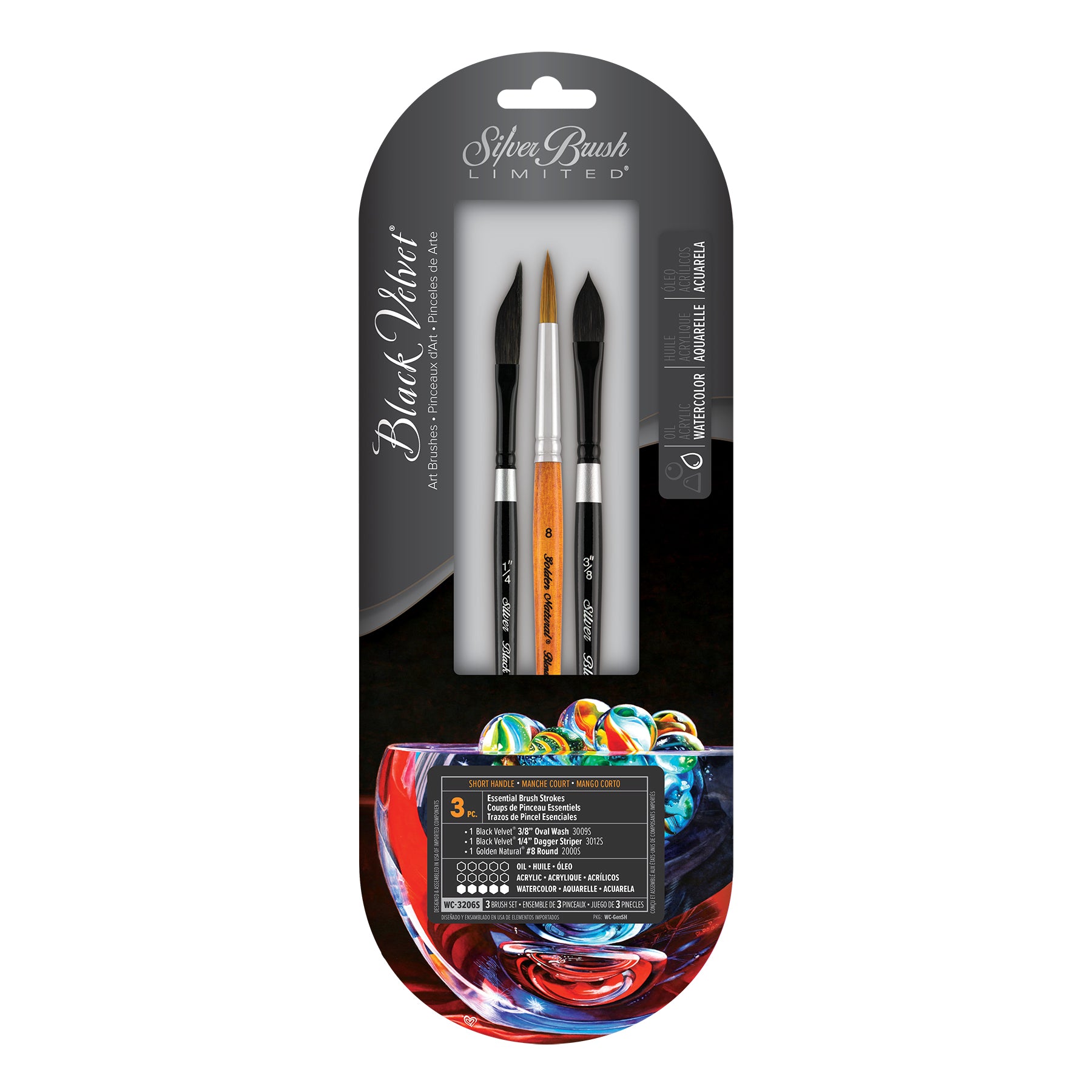 Black Velvet® 3-Piece Essential Strokes W/C Brush Set