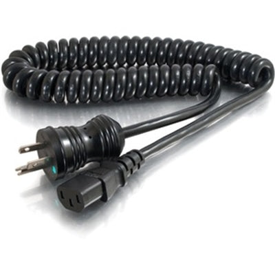 C2G 8ft 18 AWG Coiled Hospital Grade Power Cord-Black