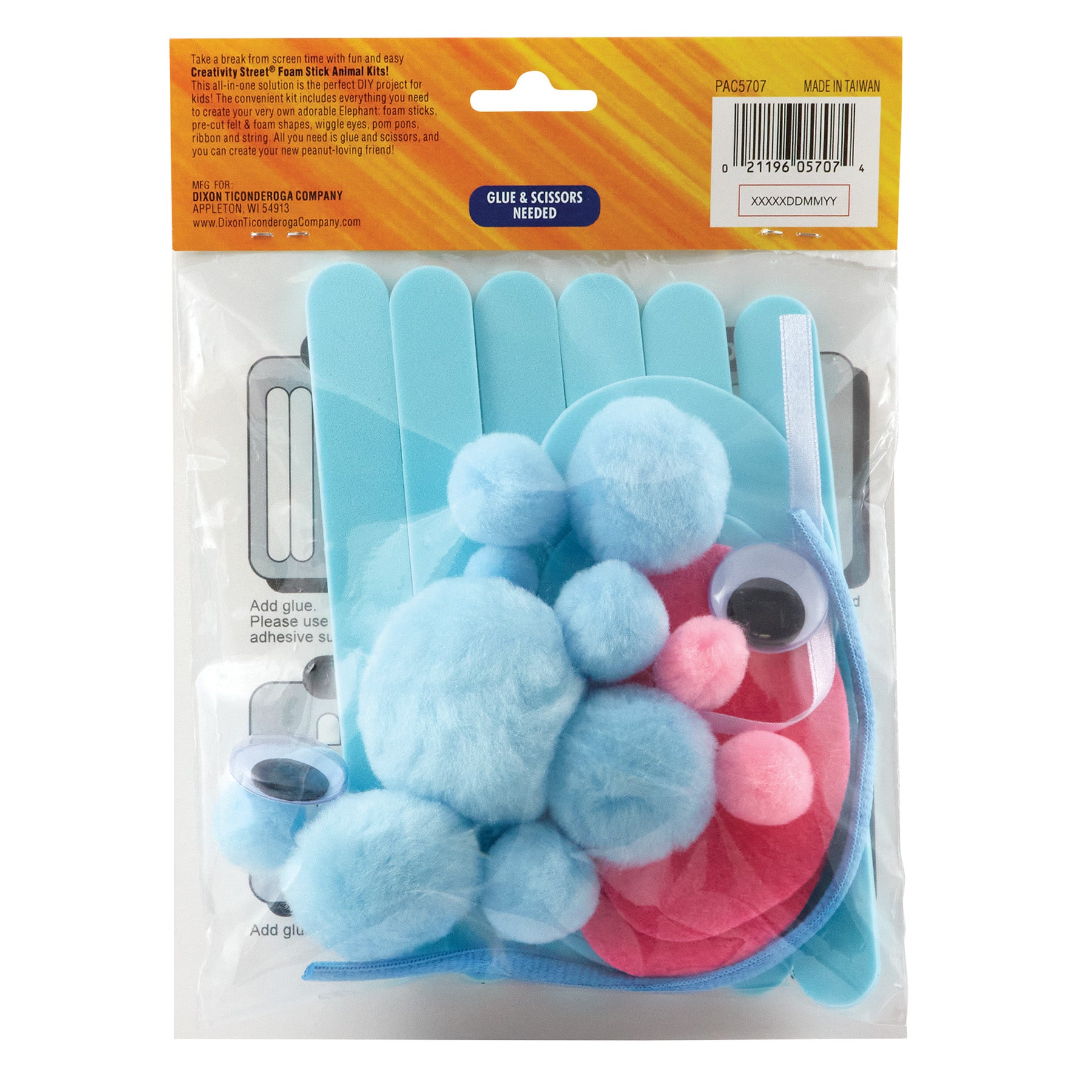 Foam Stick Animal Kit, Elephant, 7.75" x 11" x 1.25", 1 Kit