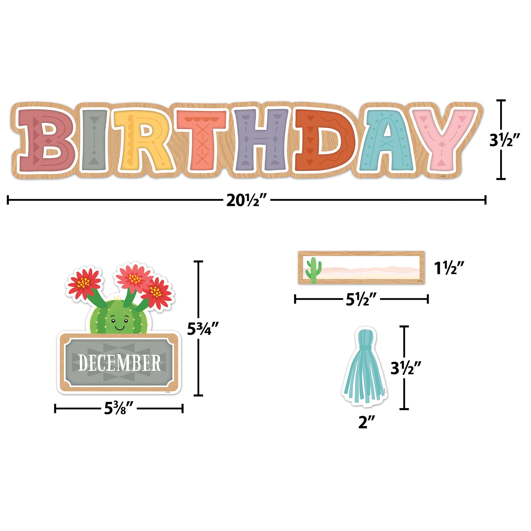 Happy Cactus Crew Happy Birthday Mini Bulletin Board Set, 59 Pieces