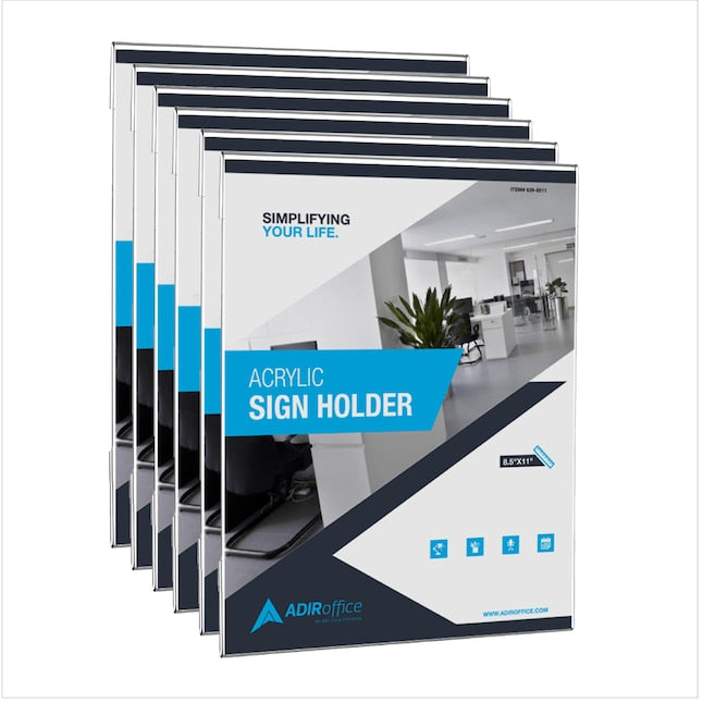 8.5" x 11" Wall Mount Acrylic Sign Holders, 6 Pack