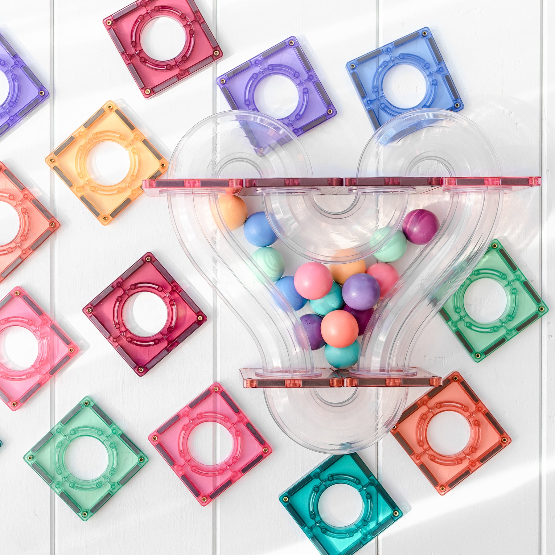 Magnetic Tiles Pastel Ball Run Pack, 106 Pieces