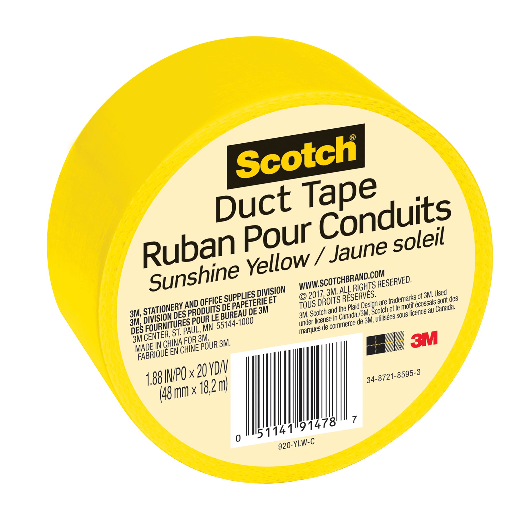 Duct Tape for Artists, 1.88 in x 20 yd (48 mm x 18.2 m), Sunshine Yellow